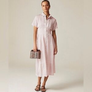 J Crew Wren lace-trim shirtdress in glossy twill Size 6 Ivory Red